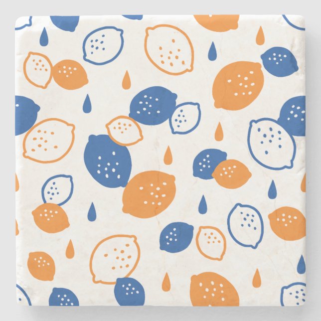 Porta-copo De Pedra Padrão de limão azul e laranja, com Frutas empinad (Frente)