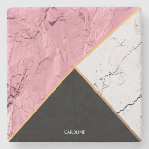 Porta-copo De Pedra Padrão de mármore branco e preto rosa Dourado