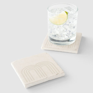 Porta-copo De Pedra Padrão de Monograma Neutro Moderno Pale Linen