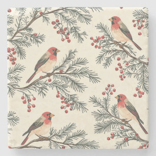 Porta-copo De Pedra Padrão de Natal Rustic Bird and Poinsettia (16)