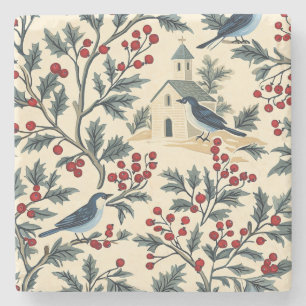 Porta-copo De Pedra Padrão de Natal Rustic Bird and Poinsettia (19)