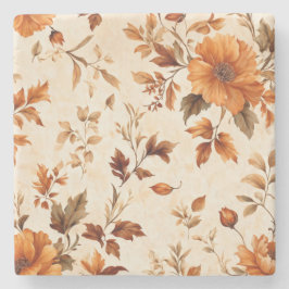Porta-copo De Pedra Padrão de outono Floral de Forte Laranja Amber Vin