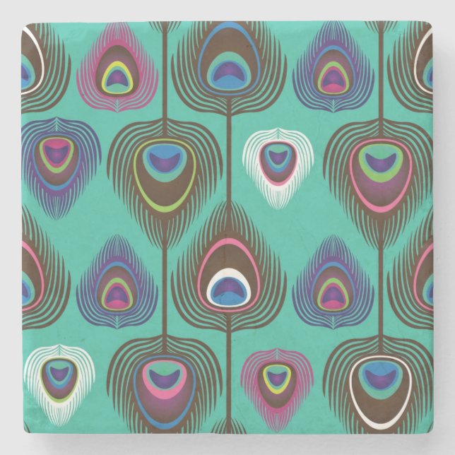 Porta-copo De Pedra padrão de penas de pavão (Frente)