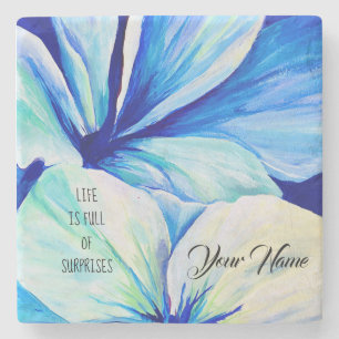 Porta-copo De Pedra Padrão de Pétalas de Flor Azul Persa de Cores Aquá