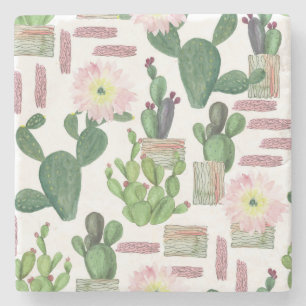 Porta-copo De Pedra Padrão de pintura sem costura do Cactus Watercolor