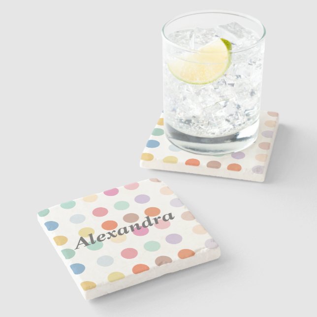 Porta-copo De Pedra Padrão de pontos multicolores (Lateral)