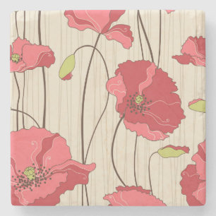 Porta-copo De Pedra Padrão de Poppies Retro