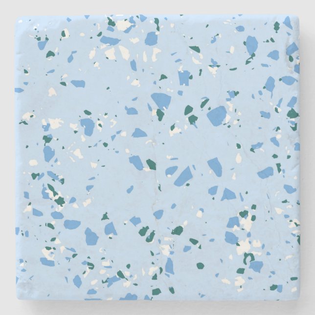 Porta-copo De Pedra Padrão de Terrazzo Azul (Frente)