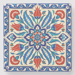 Porta-copo De Pedra Padrão de Tulipa Azul Vermelha no Estilo Otomano