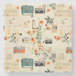 Porta-copo De Pedra Padrão de Vintage Floral & Camera (6)