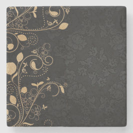 Porta-copo De Pedra Padrão Decorativo Preto e Dourado