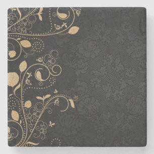 Porta-copo De Pedra Padrão Decorativo Preto e Dourado