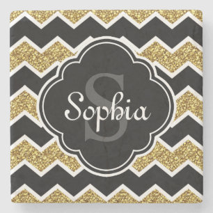 Porta-copo De Pedra Padrão Dourado de Glitter Glitter Branco Preto