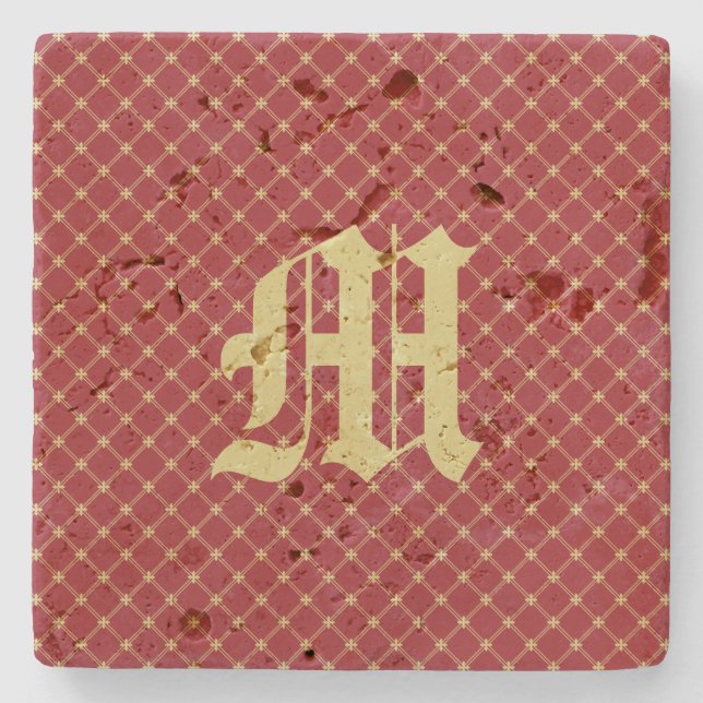 Porta-copo De Pedra Padrão Dourado e Vermelho do Tudor Inicial Persona (Frente)