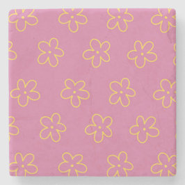 Porta-copo De Pedra Padrão Flor Simples Amarelo Roxo Retro