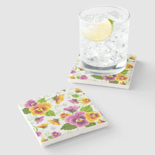 Porta-copo De Pedra Padrão floral amarelo e rosa