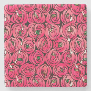 Porta-copo De Pedra Padrão Floral Art Nouveau Rosa Rennie Mackintosh