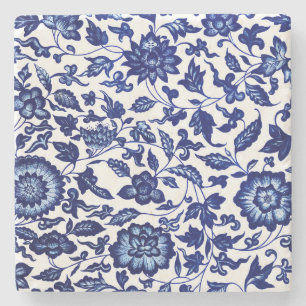 Porta-copo De Pedra Padrão floral azul-marinho chinês em branco