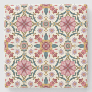 Porta-copo De Pedra Padrão Floral Boho em Vermelho, Rosa e Azul Turque