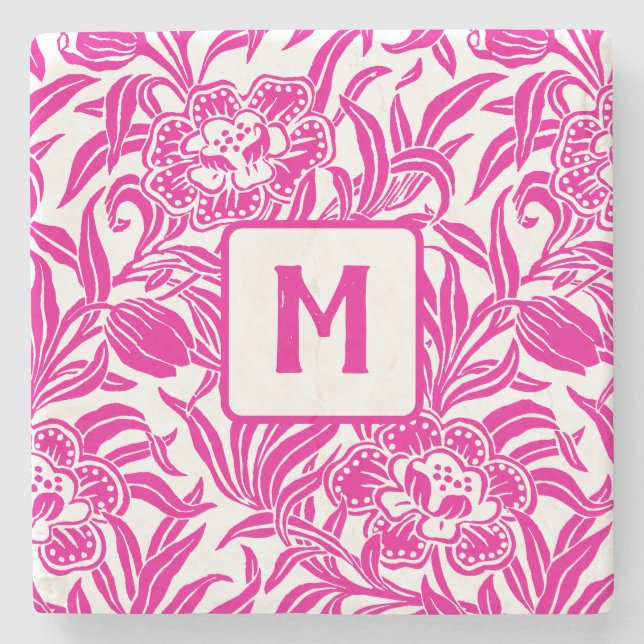 Porta-copo De Pedra Padrão Floral Botânico Antigo Art Nouveau (Frente)