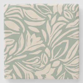 Porta-copo De Pedra Padrão Floral Botânico em Sage e Creme