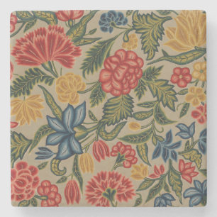 Porta-copo De Pedra Padrão Floral de Crewel Vermelho e Dourado Vintage