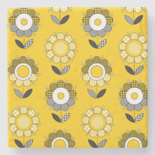 Porta-copo De Pedra Padrão Floral de Folk Amarelo Simples
