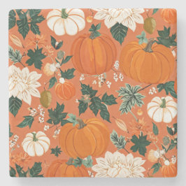 Porta-copo De Pedra Padrão Floral de Outono de Laranja Boho