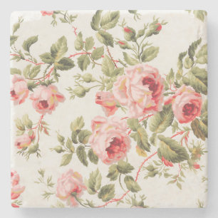Porta-copo De Pedra Padrão floral de rosas cor-de-rosa vintage