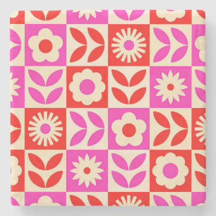 Porta-copo De Pedra Padrão Floral Retro Vibrante