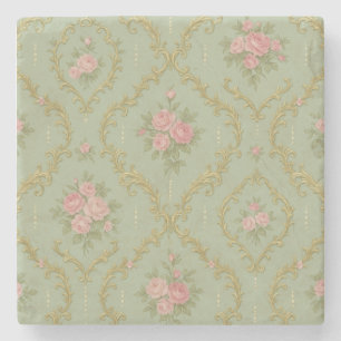 Porta-copo De Pedra Padrão Floral Rococó Elegante em Pastéis Suaves