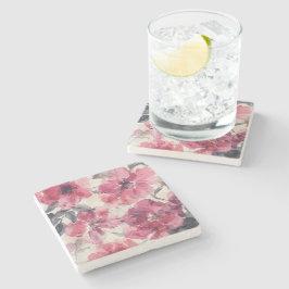 Porta-copo De Pedra Padrão Floral Rosa Aquarela Botânica Ousada