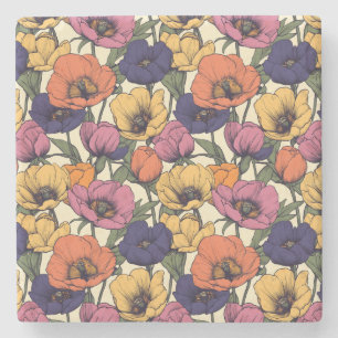 Porta-copo De Pedra Padrão Floral Vibrante com Papagaios Coloridos