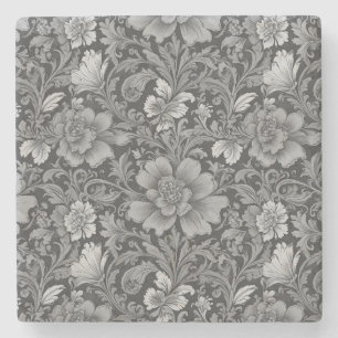Porta-copo De Pedra Padrão Floral Vintage Monocromático