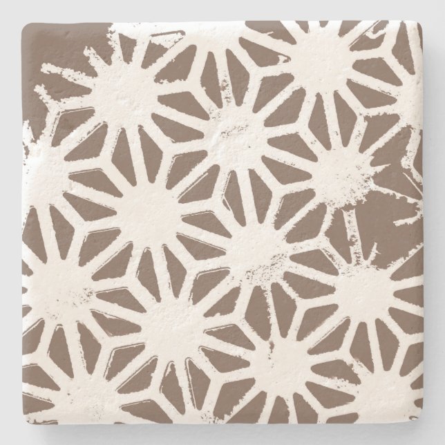 Porta-copo De Pedra Padrão geométrico castanho e branco (Frente)