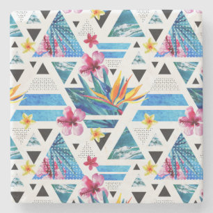 Porta-copo De Pedra Padrão Geométrico de Flores Tropicais