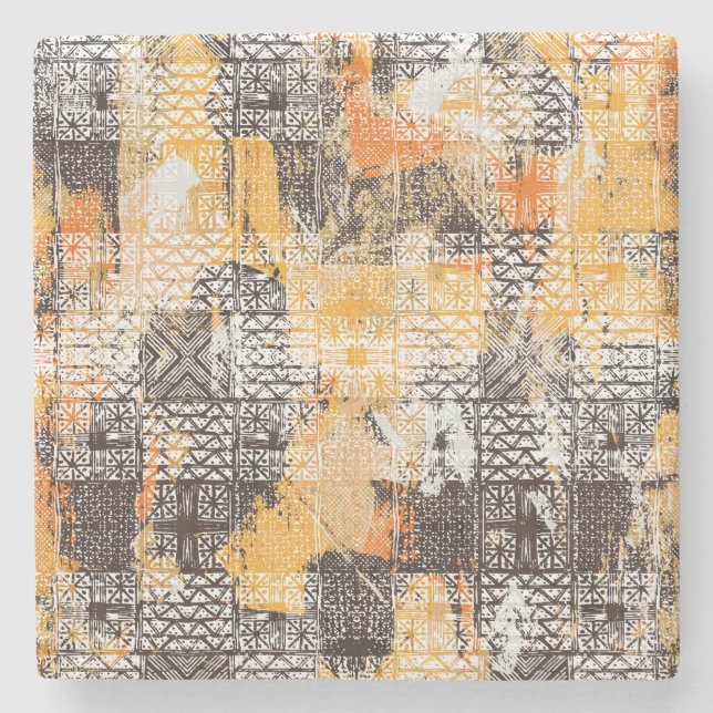Porta-copo De Pedra Padrão Geométrico Tribal de Boho (Frente)