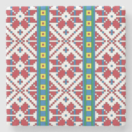 Porta-copo De Pedra Padrão geométrico tribal vermelho, azul e estrela