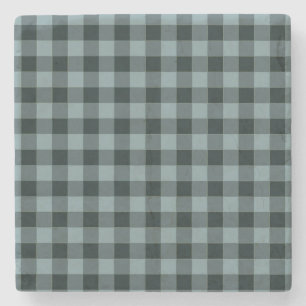 Porta-copo De Pedra Padrão Gingham Preto Azul Verificado