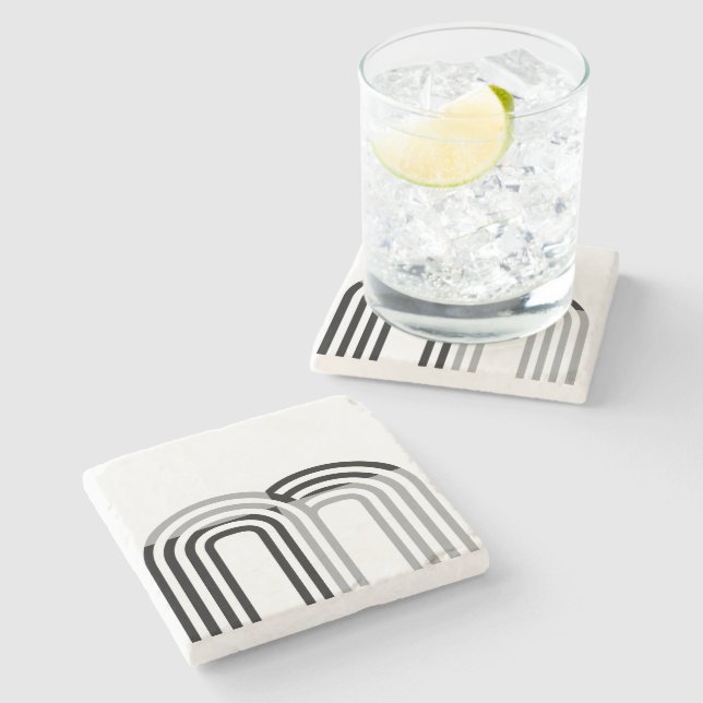 Porta-copo De Pedra Padrão inicial preto branco moderno (Lateral)