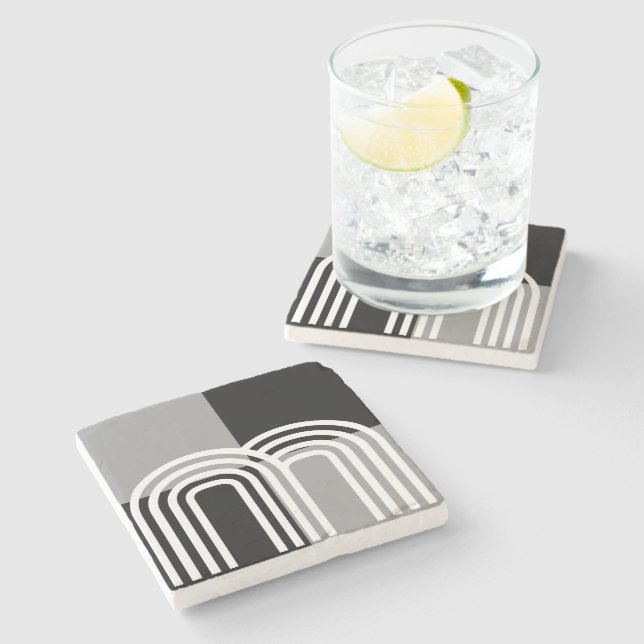 Porta-copo De Pedra Padrão inicial preto-branco-monotone moderno (Lateral)