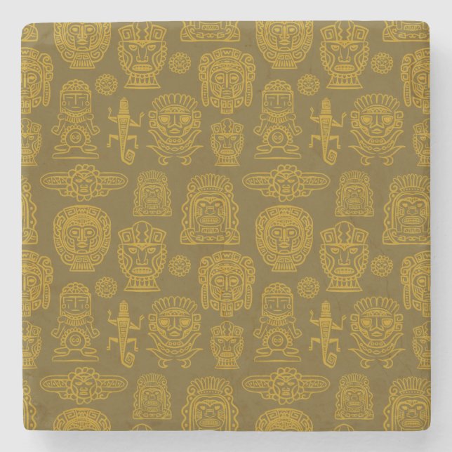 Porta-copo De Pedra Padrão inspirado no Aztec (Frente)