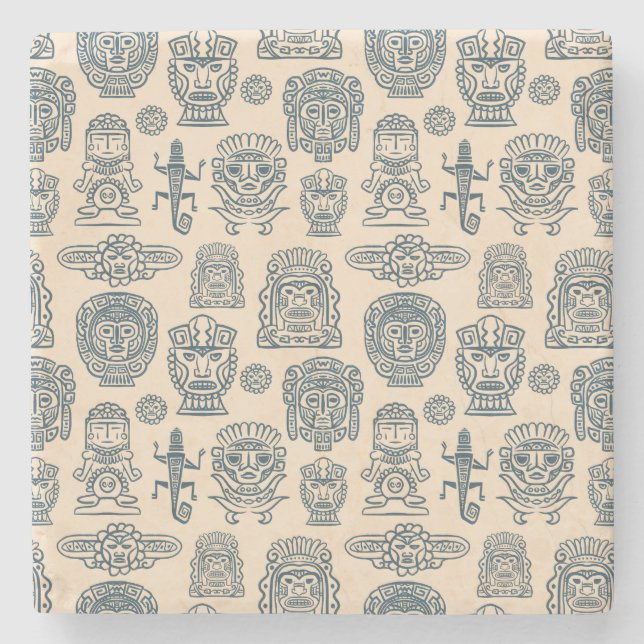 Porta-copo De Pedra Padrão inspirado no Aztec (Frente)