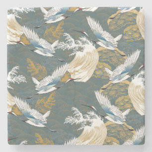 Porta-copo De Pedra Padrão Japonês De Vintage Crane Birds