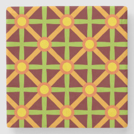 Porta-copo De Pedra Padrão Laranja Verde e Amarelo Retroinspirado