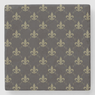 Porta-copo De Pedra Padrão Luxuoso Black Fleur De Lis Dourado