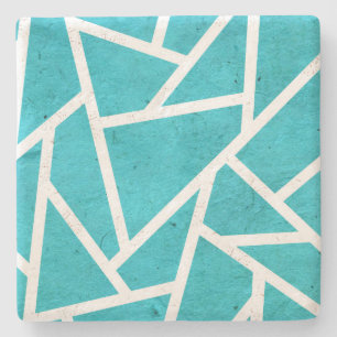 Porta-copo De Pedra Padrão mosaico azul-esverdeado e branco