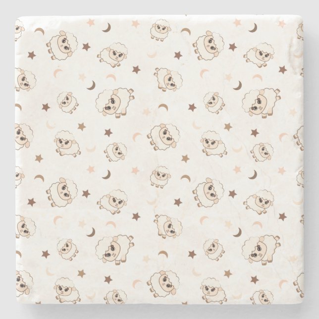 Porta-copo De Pedra Padrão Pastel Sheep (Frente)