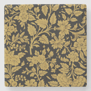 Porta-copo De Pedra Padrão Preto Floral Ouro Antigo Trabalho de Lacage