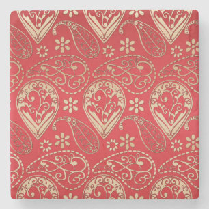 Porta-copo De Pedra Padrão Red Dourado Paisley Bandana